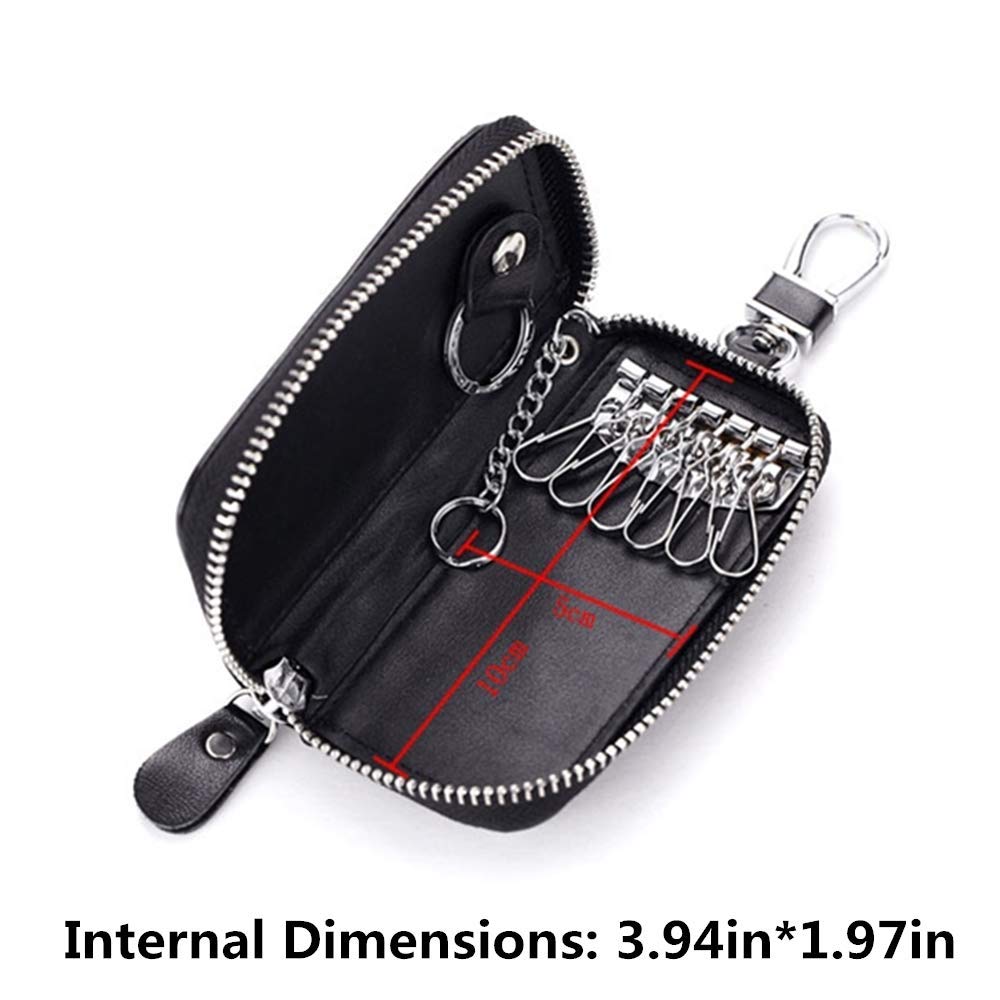 Genuine Leather Key Holder Bag with 2 Card Slots & 6 Hooks, Access Card Key Case Wallet for Men & Women (Golden)