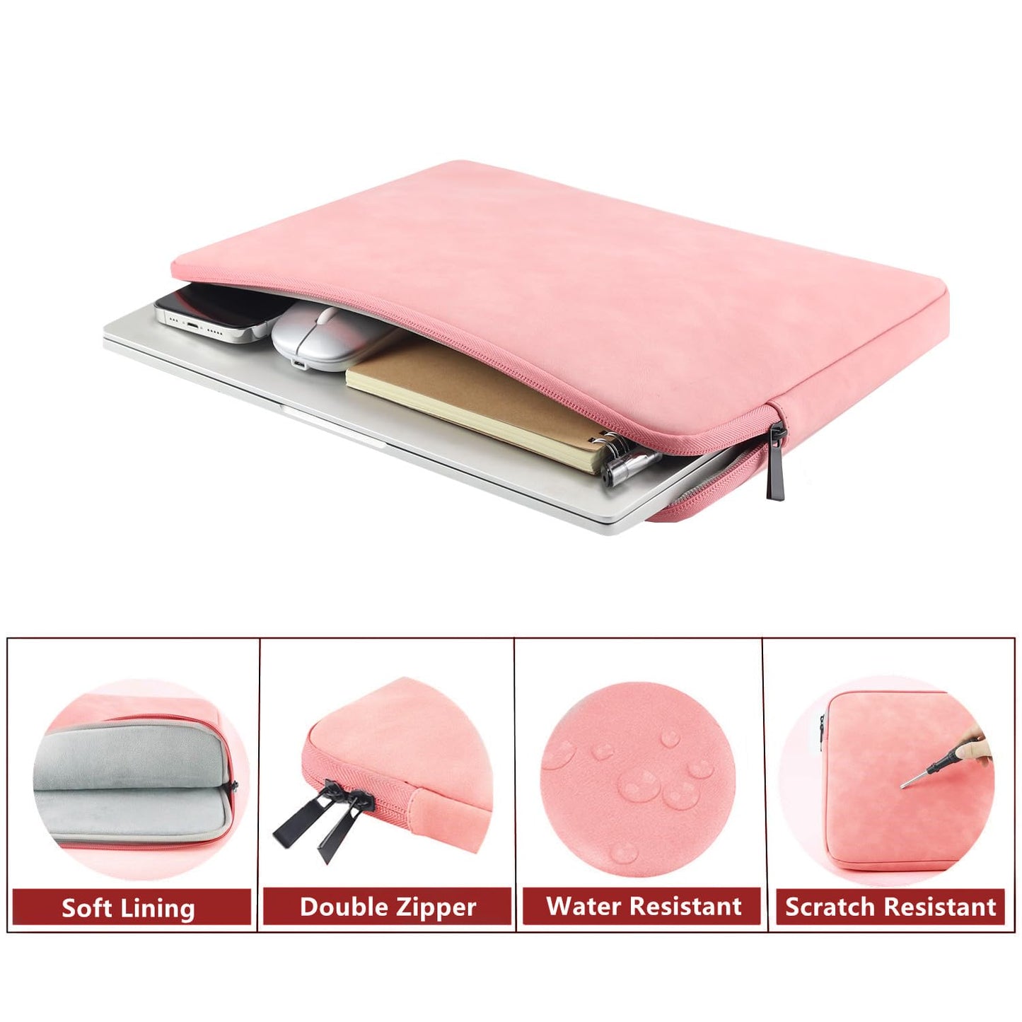 Megoo 14" Laptop Sleeve Soft Case for Surface Laptop 2025 13"/7 13.8"/6 5 4 3 13.5", Surface Book 13.5", Samsung Galaxy Tab S9/S8 14.6", PU Leather Pouch Bag for 13.5"-14.6" Notebook Computers(Pink)