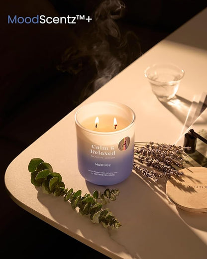 M&SENSE Eucalyptus Lavender Scented Candle, 14.1oz Non Toxic 80 Hours Burn Time Highly Scented Natural Soy Wax Aromatherapy Candle for Women Men, Stress Relief & Relaxing