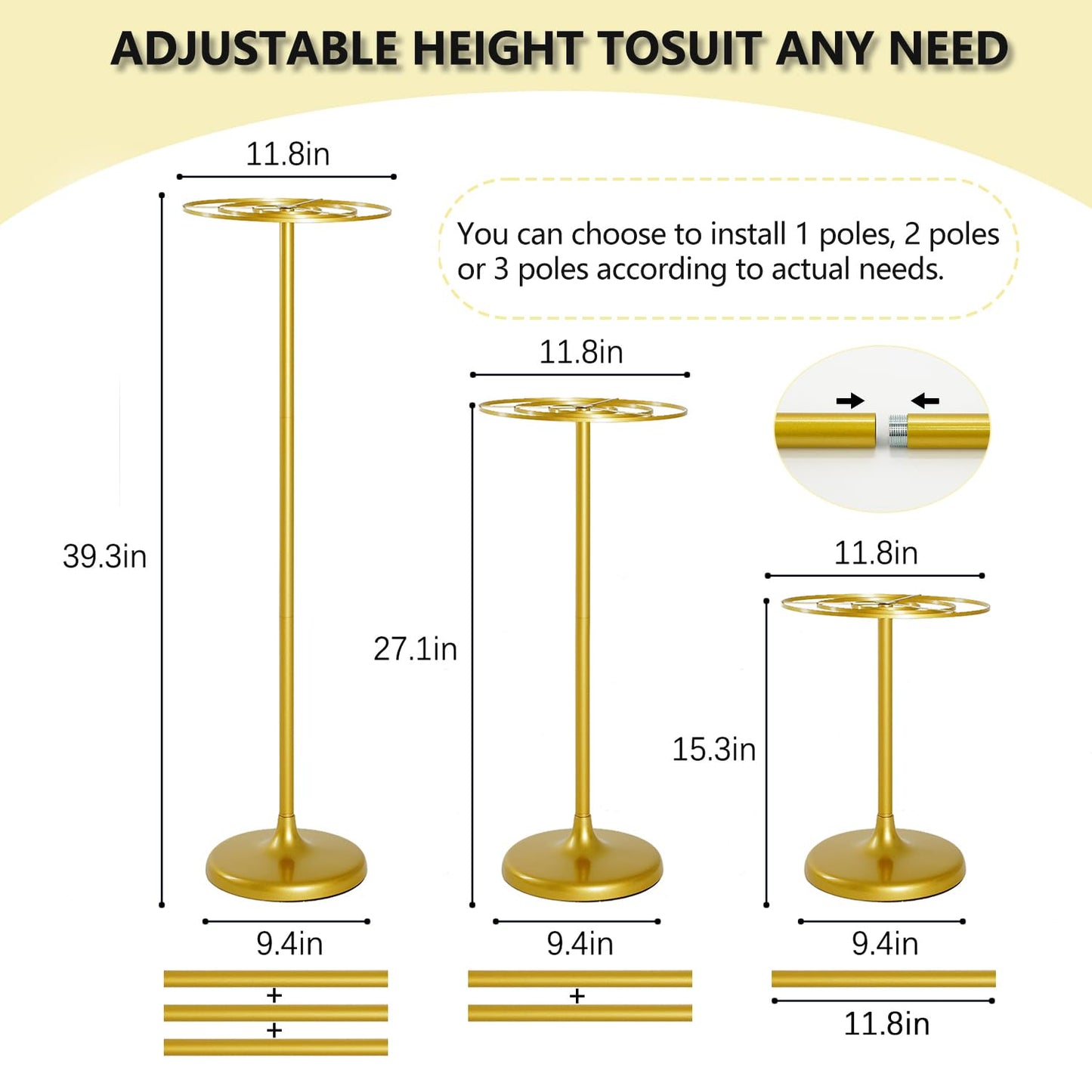 Fullvaseer 4pcs Tall Wedding Flower Stand 39.4" Wedding Centerpieces for Tables Gold Centerpieces Metal Flower Floor Vase for Party Event Wedding Reception