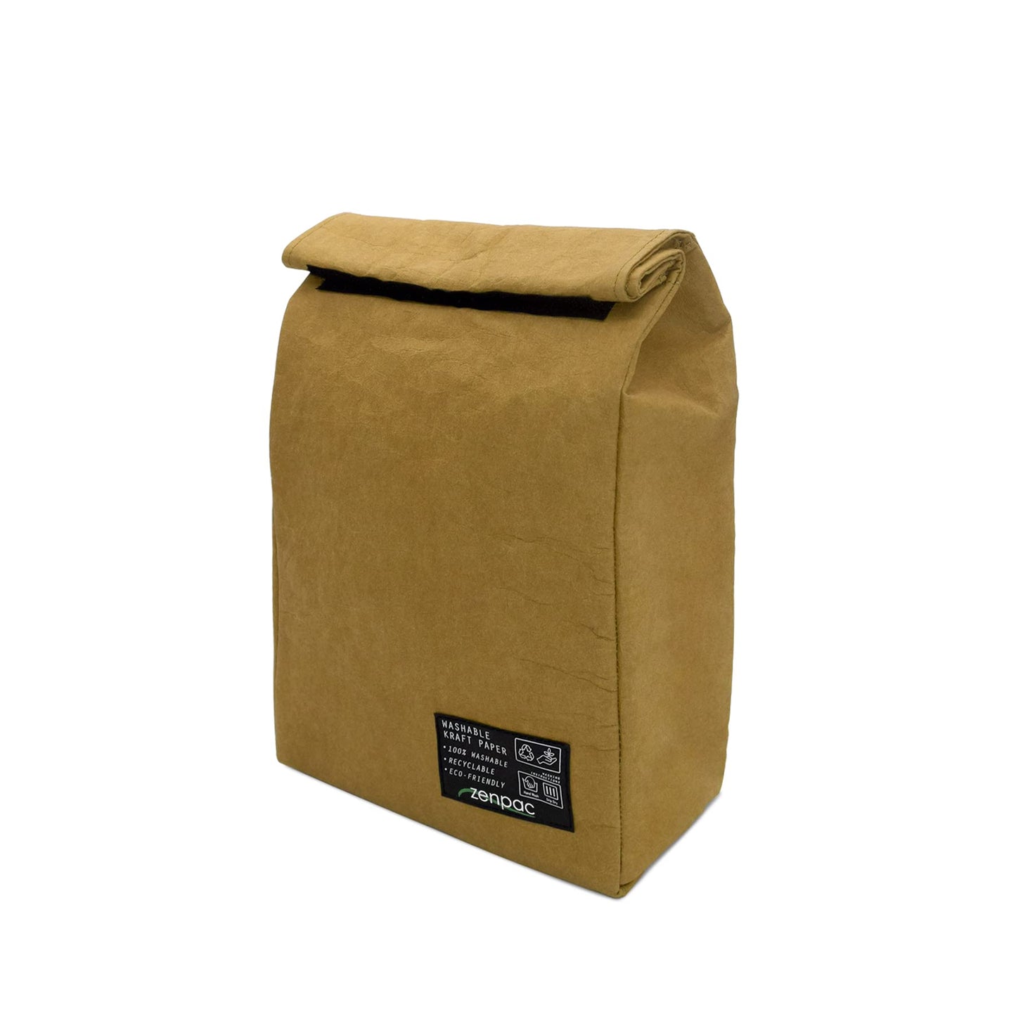 ZENPAC Small Brown Lunch Bag, Reusable & Washable Kraft, Leakproof Sack for Work, School, Picnic, Food, Beverages, Snacks, Travel, 8.5x4.5x12 Inches