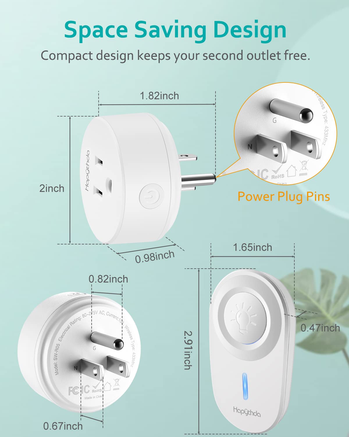 [2 Pack] HAPYTHDA Wireless Remote Control Outlet Plug, No Wiring Needed Remote Light Switches Kit, 500 Feet RF Range 15A/1500W Electrical Remote Outlet for Light, Small Electrical Appliance, Black