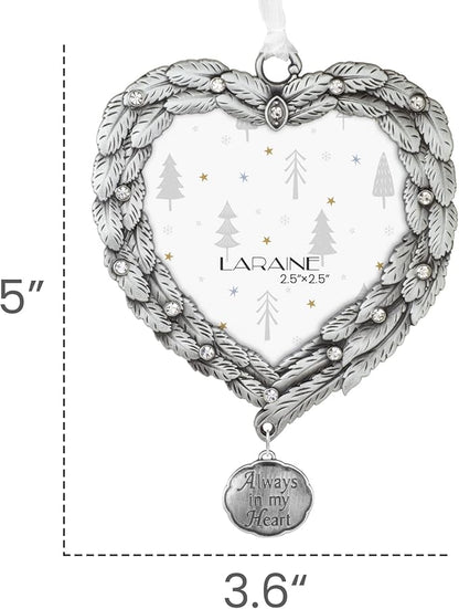 Laraine Christmas Tree Ornaments – Decorative Hanging 2024 Holiday Keepsake Gift Feather Pendant with 2.5” Photo Frame Insert for Picture of Pet (Always in My Heart)