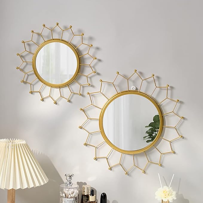 Gold Mirrors - Metal Sunburst Wall Mirror for Room & Home Decor, Boho Mirror Gifts for Women & Moms (Medium, Sunshine)