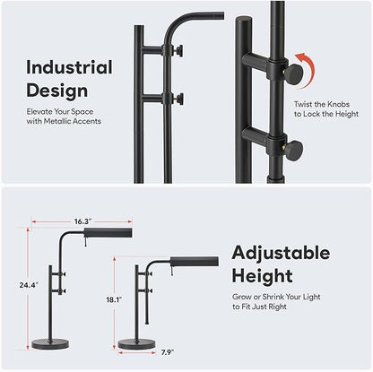 VONLUCE Rustic Desk Lamp, Adjustable Industrial Style Metal Table Lamp, 3 Color Temperatures LED Reading Lamp for Living Room Bedroom Office, Black