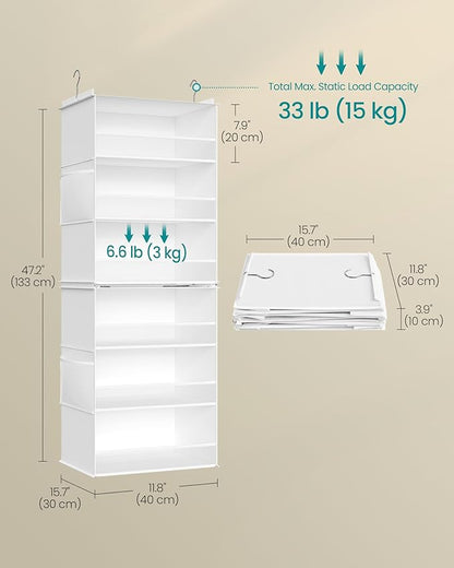 SONGMICS Hanging Closet Organizer, 6-Tier Fabric Storage Shelf, Separable