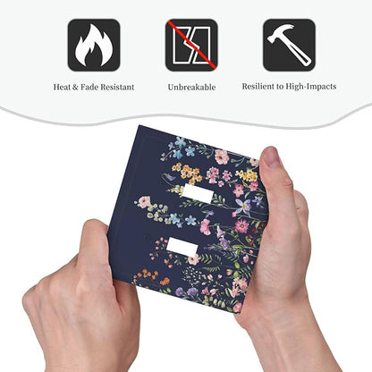 Rustic Wild Floral Darkground Vintage Watercolor Flower Double Toggle Light Switch Covers Decorative 2 Gang Wall Plate Dual Electrical Faceplate Switchplate for Kitchen Decor