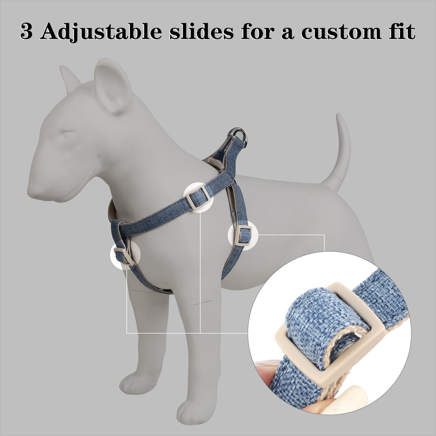 Plutus Pet Cotton Hemp Step in Dog Harness, Sustainable, Lightweight and Escape-Proof, Quick Fit Dog Harness for Puppy Small Medium and Large Dogs, Haze Blue, M