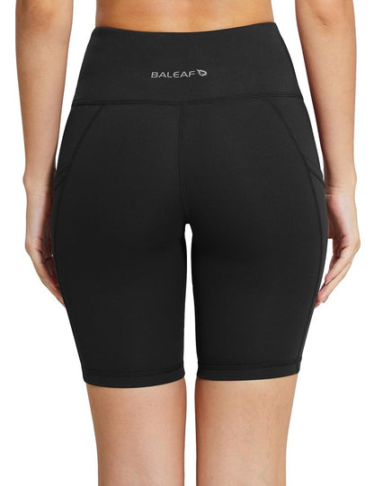 baleaf Biker Shorts Women Yoga Gym Workout Spandex Running Volleyball Tummy Control Compression with Pockets 8" 2-Pack Black/Black XL