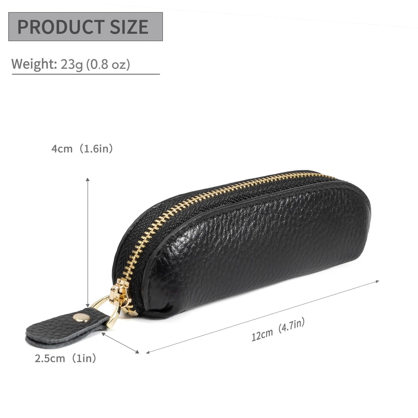 LARENNT Full Grain Leather Coin Pouch - Travel Small Coin Purse with Zipper - Mini Key Pouch Change Purse for Women and Men (Black)