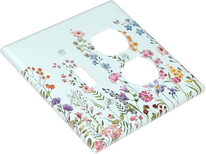 Decorative Light Switch Cover Plate Rustic Wild Floral Vintage Blue Watercolor Flower 2 Gang Outlet Covers 1 Toggle 1 Duplex Wall Plate Decorate Electrical Switch Plate Covers for Bathroom Home Decor