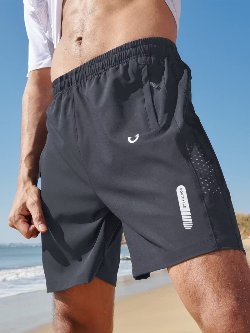 NORTHYARD Men's Athletic Running Shorts Gym Workout 7"/9"/5" Quick Dry Lightweight Sports Basketball Tennis 3 Zipper Pockets Darkgrey 4XL