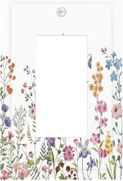 Rustic Wild Floral Vintage Watercolor Flower Single Rocker/Decora Light Switch Plate Decorative 1 Gang Outlet Cover Faceplate GFCI Electrical Receptacle Wallplate Dimmer for Bathroom Home Decor