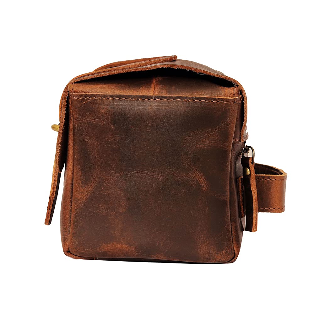 Leather Toiletry Bag, Toiletry Bags for Women, Leather Cosmetic Bag, Cosmetic Bags for Women, Dopp Kit (Dark Brown, 10 x 5 x 6 inch, Retro)
