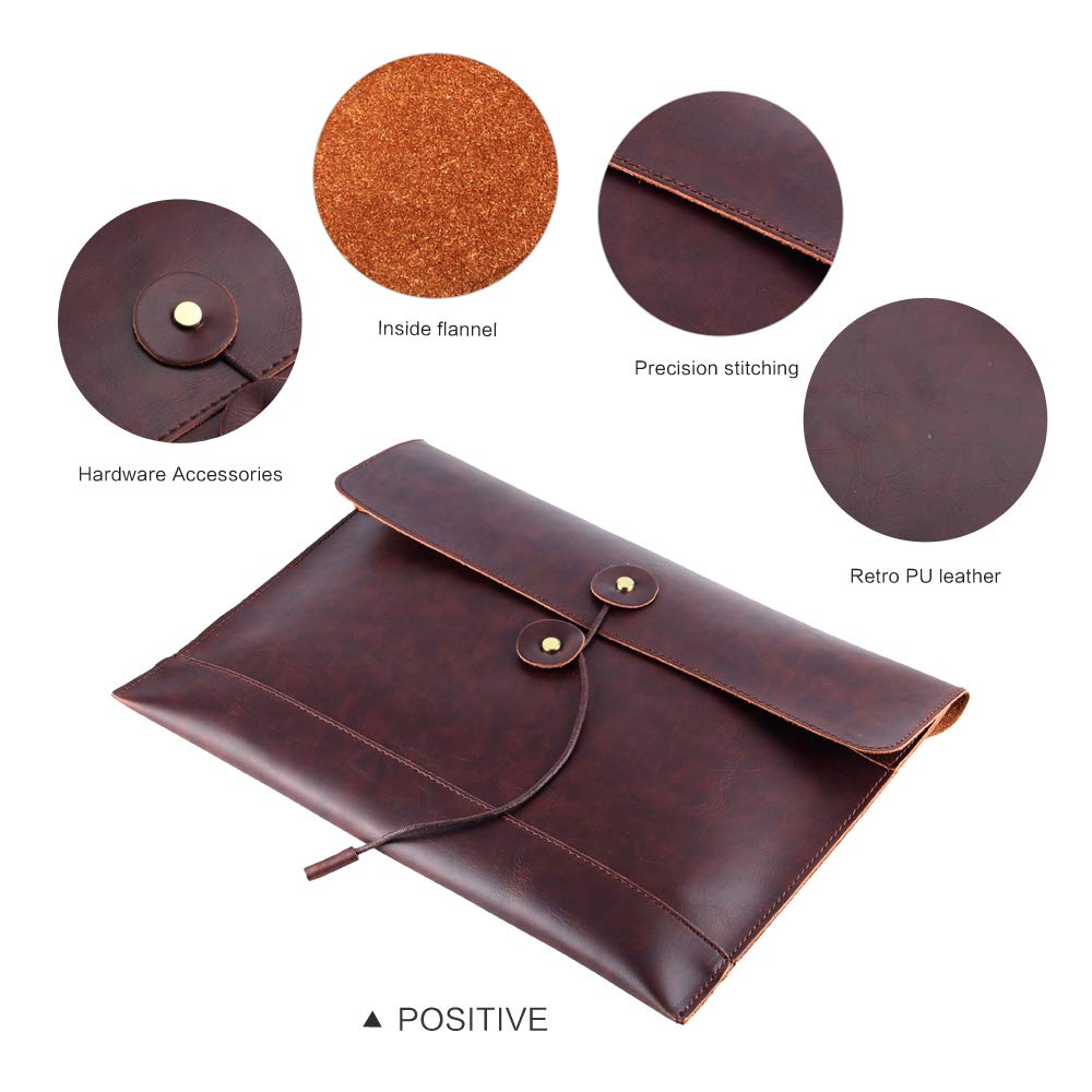 men woman pu leather multifunction office documents bags A4 paper file pouch envelope bag conference, Brown, 13.8"(L)x9.8"(H) x 0.2"(W)