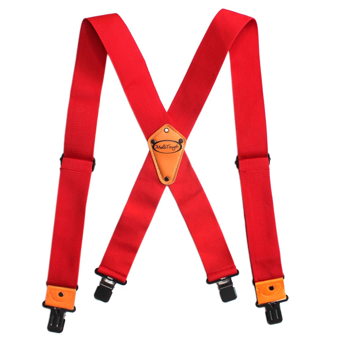 MELOTOUGH Men's Industrial Strength Suspenders Partial Elastic Tradesperson's Suspenders 2 inch Wide Tool Belt Suspenders (Red)