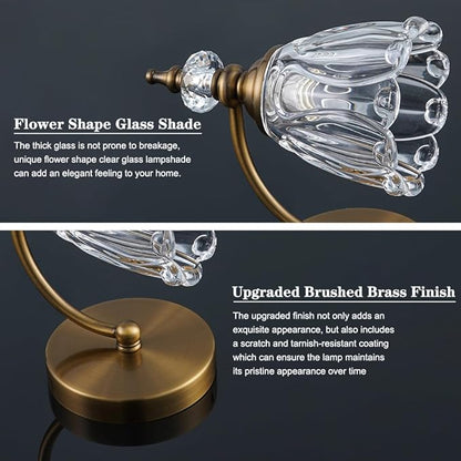 Vintage Brass Wall Sconces Set of Two, Brushed Gold Bathroom Vanity Light Fixtures, Hardwired Sconces Wall Deco Set of 2, Glass Wall Lights for Bathroom, Bedroom,Hallway (Excludes G9 Bulb)