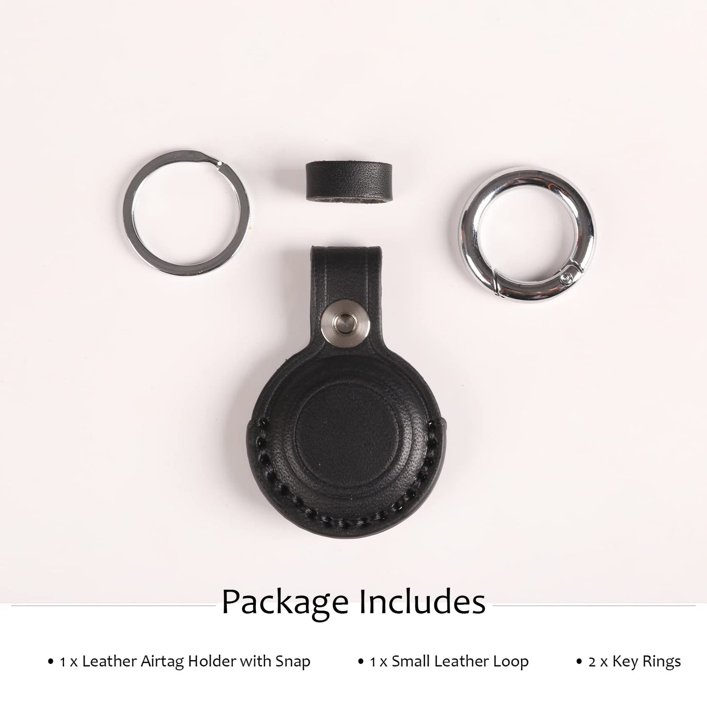 KEEPXYZ Genuine Leather Keychain Holder Compatible with Airtag, Secure for Air Tag Keychain Holder Case Cover Key Chain Ring Accessories - Black V1.0