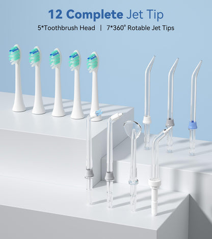 Water Flosser & Ultrasonic Electric Toothbrush Combo, 600ML Water Dental Flosser with 7 Jet Tips, 10 Adjustable Water Pressure, 5 Toothbrush Heads for Home Use, Gums, Braces (Black)
