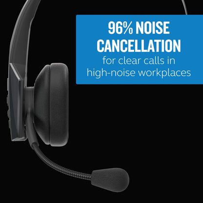 BlueParrott B350-XT Mono Bluetooth Wireless Headphones 96% Noise Canceling Over Head Trucker Headset with Mic, Adjustable Lightweight Headband, IP54-Rated Protection, 24 hrs. Talk Time, Black