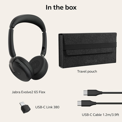 Jabra Evolve2 65 Flex Stereo Headset with Bluetooth, Wireless Charging Pad - Noise-Cancelling ClearVoice Technology & Hybrid Active Noise Cancellation - Certified for Microsoft Teams - Black