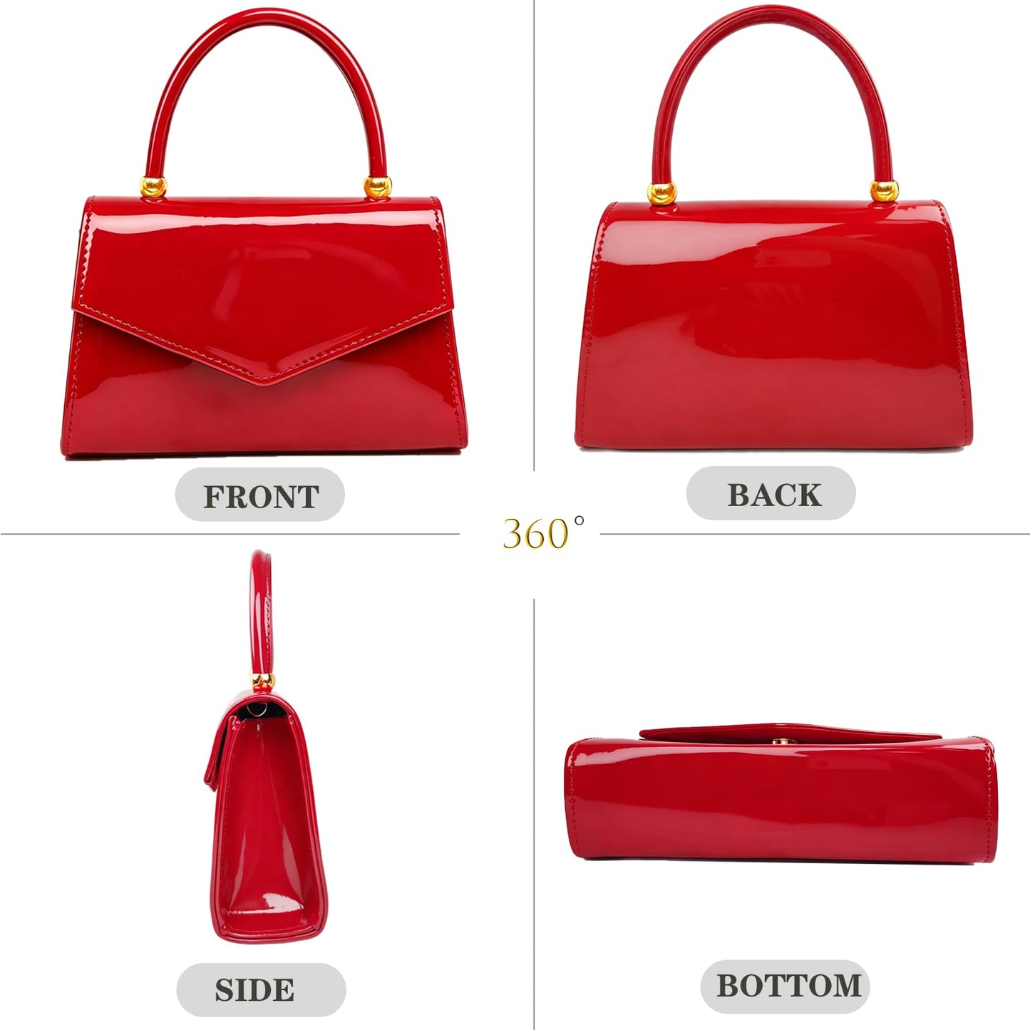 BYWAUQI Evening Patent Leather Handbag Purse Formal Women's Clutch Bag Top Handle for Wedding Party Prom Cocktail(Red-2)