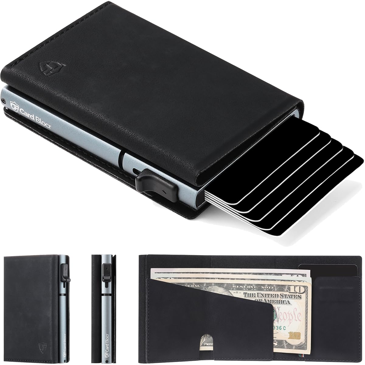 Conceal Plus Card Blocr Pop Up Wallet for Men - Slim Metal RFID Blocking Card Holder (4-6 Cards Ejector) - Minimalist Smart Front Pocket Wallet with Internal Cash + ID Storage