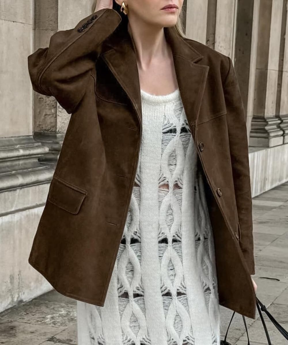 RICHTRUE Old Money Aesthetic Winter Suede Jacket Y2k Outerwear Brown Faux Leather Jacket Women Fall Fashion 2025 Trendy