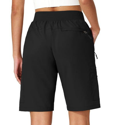 Ksmien Women's Hiking Cargo Shorts Quick Dry Lightweight Summer Shorts with Zipper Pockets for Travel Golf Camping Black