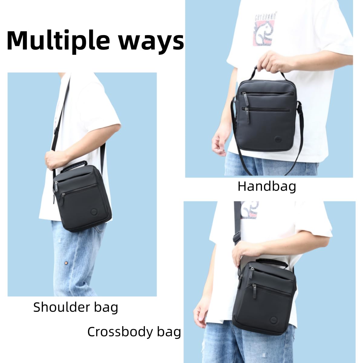 Yowenthra Small Messenger Bag for Men Women,Anti Theft Crossbody Shoulder Bag for Men Adjustable Strap Water Resistant (Black)
