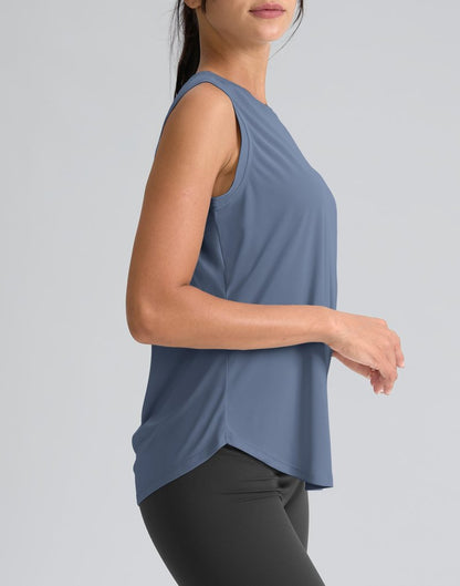 SANTINY Women's Sleeveless Workout Tops Breathable Lightweight Active Tennis Yoga Shirts Athletic Running Tank Tops for Women (Slate Blue_XL)