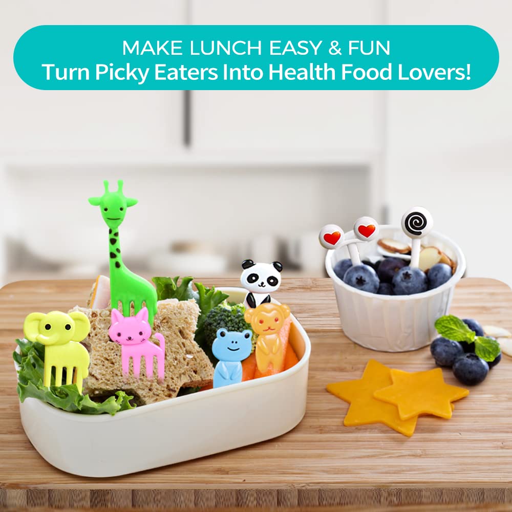 156PCS Animal Food Picks for Kids Bento Box Accessories, FATLODA Fun Kid Food Picks, Cute Fruit Toothpicks for Kids Lunch Accessories, Reusable Lunchbox Pick for Kid Toddler
