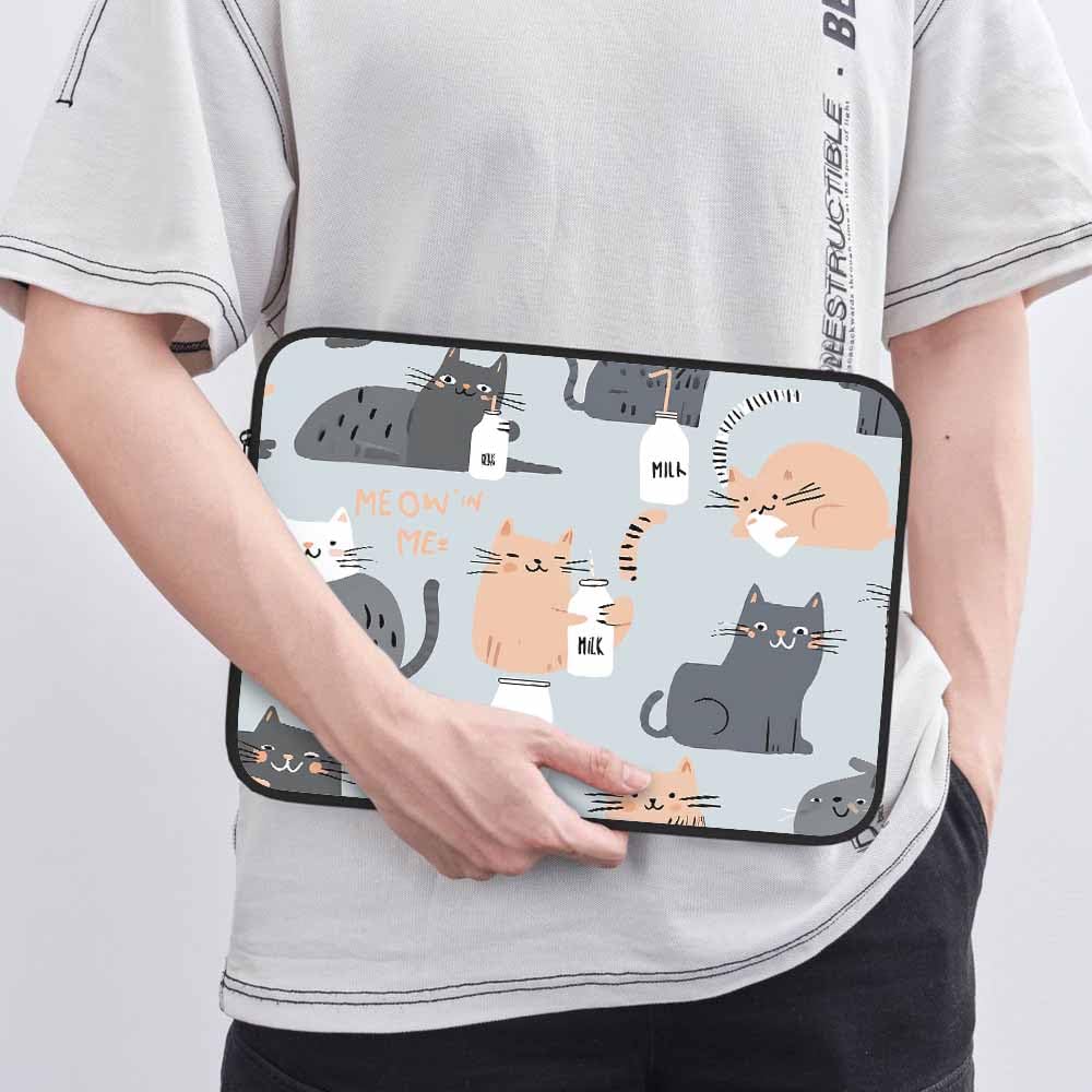 Nicokee Laptop Sleeve Bag 15.4 15.6 Inch,Modern Cats Funny Cat Grey Protective Polyester Computer Cases Laptop Cover Briefcase Bag Tablet Travel Cover