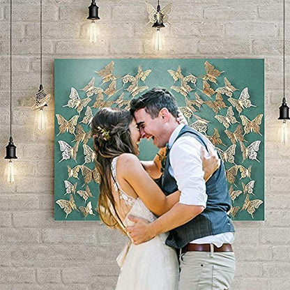 Cheerland 3D Champagne Gold Butterfly Wall Stickers Paper Butterflies Decal Decoration Removable Mural Stickers for Living Room Bed Room School Home Cake Decorations for Anniversary Engagement Party