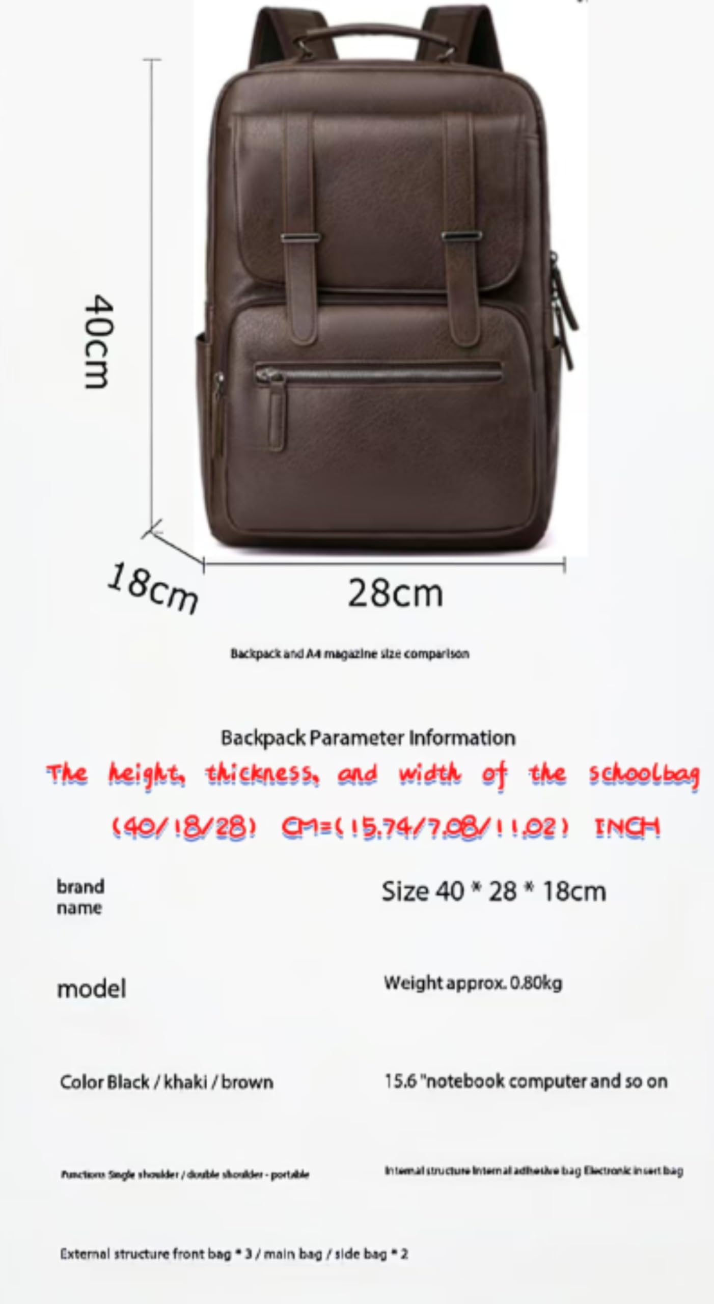 CYLYWJD Business Men and Women PU Leather Backpack 15.6inch Laptop Waterproof Backpack Travel Commuter Lightweight schoolbag (Brown backpack5,Large)