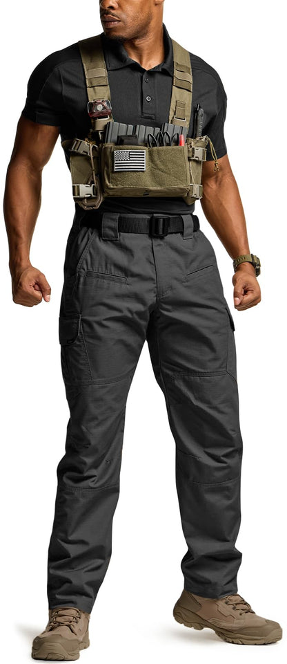 CQR Men's Tactical Pants, Water Resistant Ripstop Cargo Pants, Lightweight EDC Work Hiking Pants, Outdoor Apparel, Raider Black, 46W x 30L