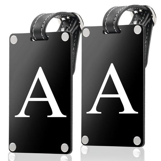 Premium 3-Layer Aluminum Luggage Tags by Fortuna - Easy to Claim, Laser-Engraved, Plastic-Free, and Eco-Friendly Luggage Tag Holders, 2-Pack, Black (A)