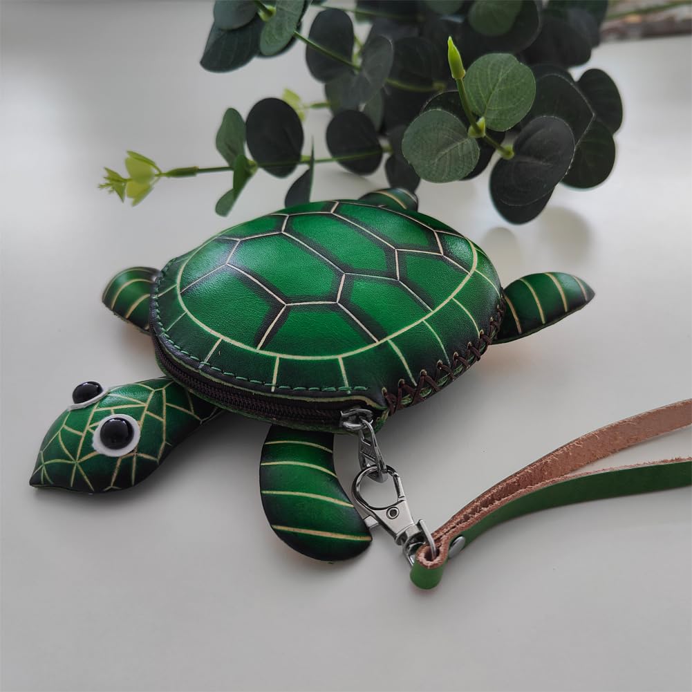 Yzikema 1 Pcs Leather Zipper Coin Purse Turtle Shaped Wallet, Wrist Bag,Coin Organizer, Change Holder,Card Case, Mini Leather Zipper Storage Bag for Women