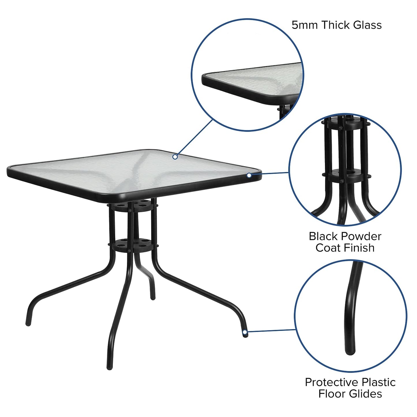 Flash Furniture Barker 31.5" Square Indoor/Outdoor Tempered Glass Metal Frame Side Table