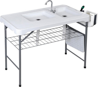 Folding Fish Cleaning Table with Sink - Portable Outdoor Fish Fillet Cutting Station | 42.4" with Drainage Hose & Grid Rack
