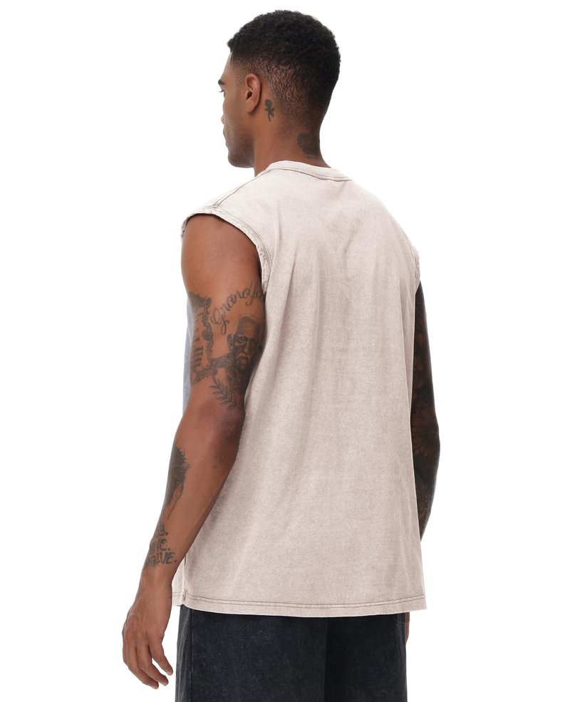SnowElve 4 Pack Mens Workout Tank Tops Sleeveless Tee Shirts Men Muscle Shirt Gym Acid Wash T Shirts Running Beach Loose Fit Tee(BKAGCFBG,XL)