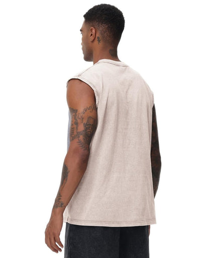 SnowElve 4 Pack Mens Workout Tank Tops Sleeveless Tee Shirts Men Muscle Shirt Gym Acid Wash T Shirts Running Beach Loose Fit Tee(BKAGCFBG,XL)