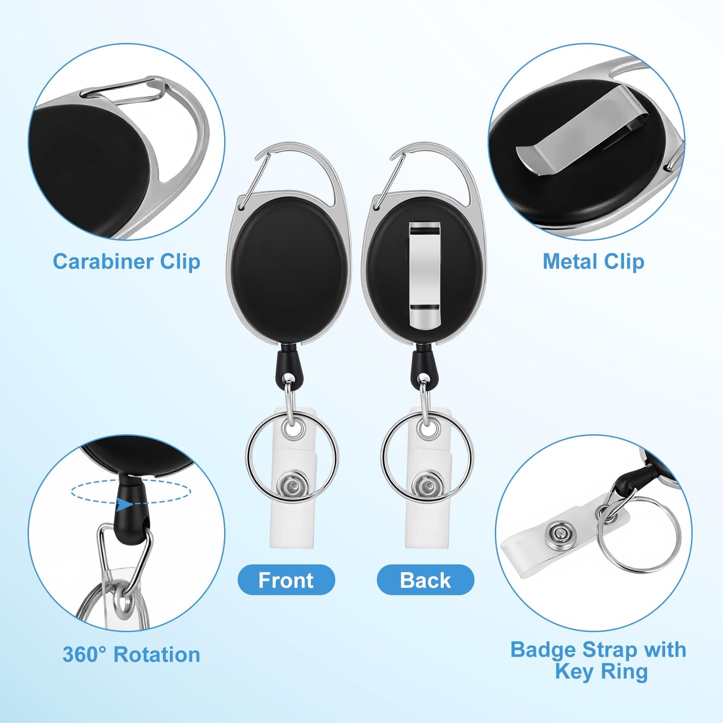 20 Pack Retractable Badge Reel Clips with 20 Pack ID Badge Holders Clear Vertical ID Name Card Holder with Heavy Duty Carabiner Badge Reels for Office Worker Employee Doctor Nurse Teacher Student