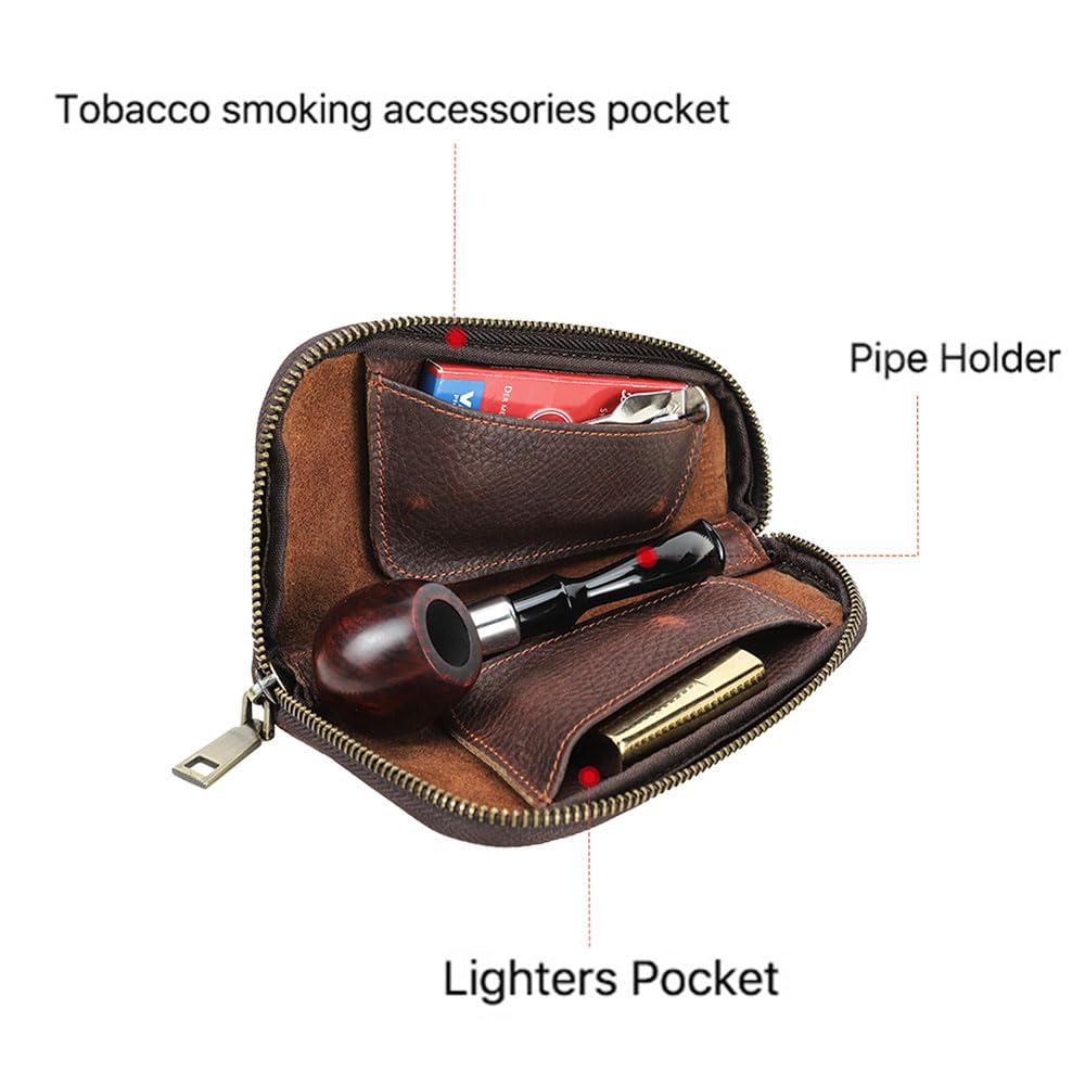 CONTACTS Small Pipe Tobacco Pouch Leather Smoking Pipe Storage Organizer Portable Accessories Lighter Holder Zipper Tobacco Pipes Travel Box