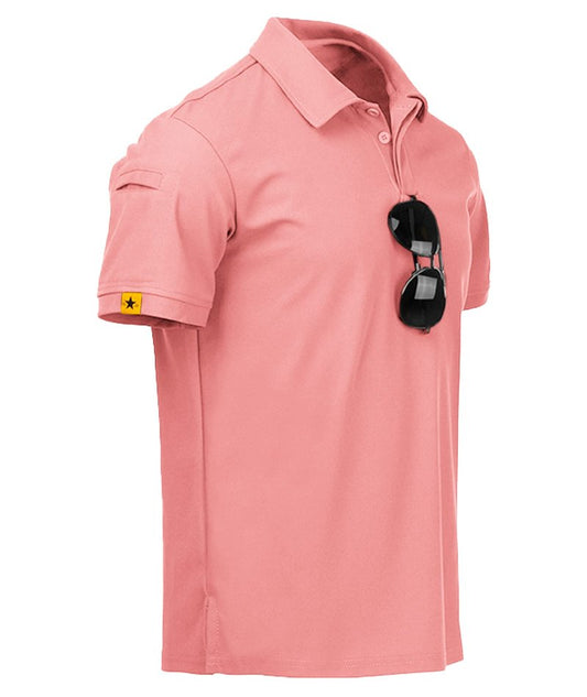 ZITY Mens Polo Shirt Short Sleeve Sports Tactical T-Shirt Athletic Golf Polos Daily Casual Stylish Collared Shirts for Men Coral Red XX-Large
