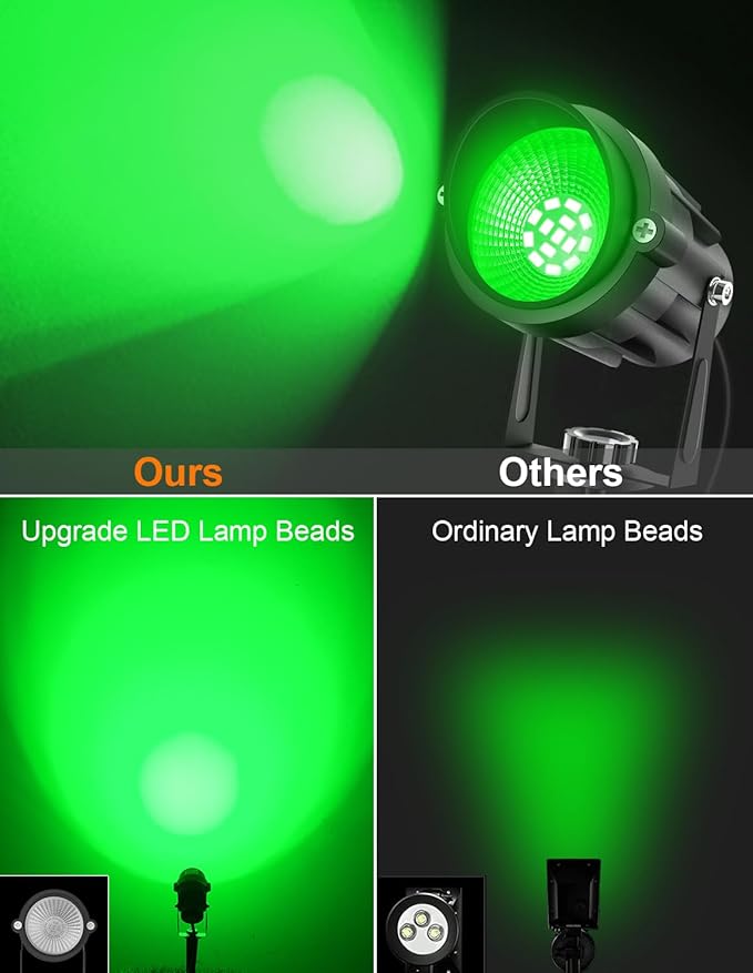 Christmas Green Spotlight Outdoor, 14 LED Landscape Lighting with US Plug, IP65 Waterproof Spotlights for Tree Yard Garden Pathway Halloween St. Patrick's Day Decor 4 Pack