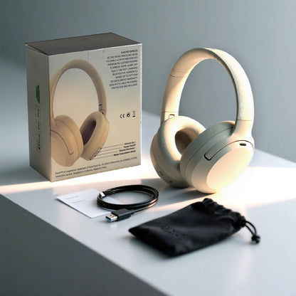 SunoFi Hybrid Active Noise Cancelling Headphones, Wireless Over Ear Bluetooth Headphones with Mic, 40H Playtime, Hi-Res Audio, Deep Bass, Foldable Comfort Fit Ear Cups for Travel, Office, Home (White)