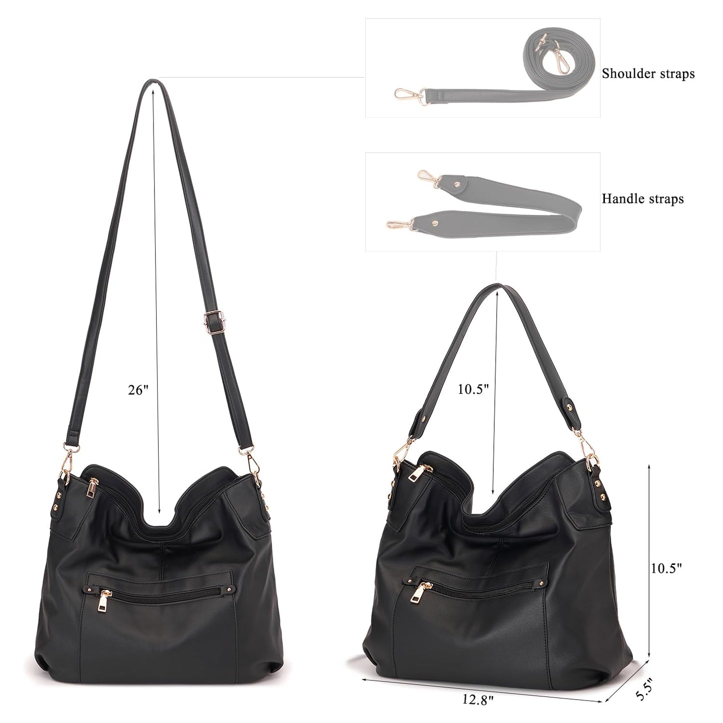 Large Crossbody Bags Ladies Shoulder Handbags Purse and Wallet Set for Women Hobo Purses Black