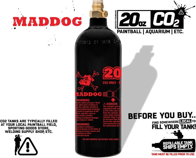 Maddog 20 Oz Refillable Aluminum CO2 Paintball Tank | Lightweight & Durable Design