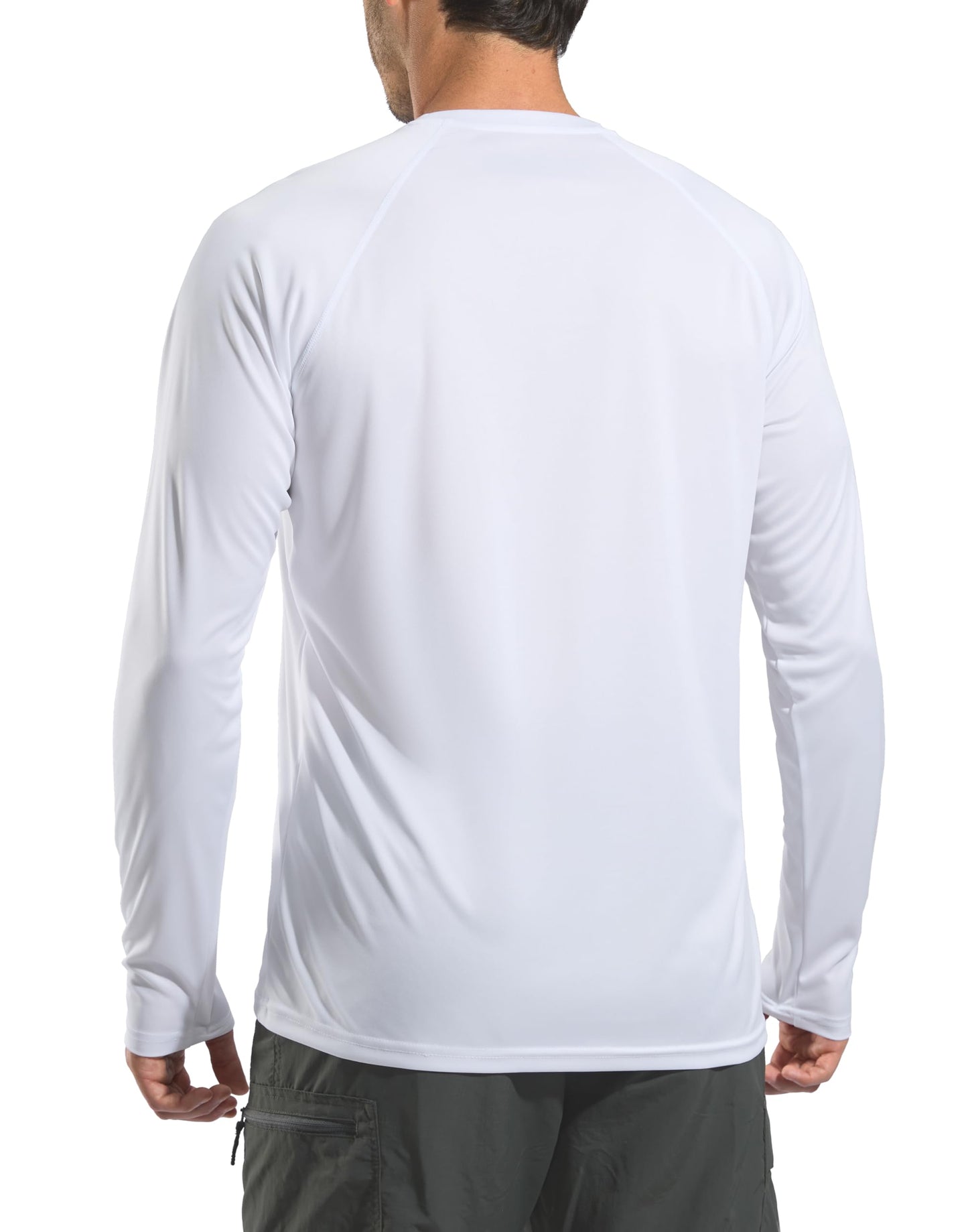 Pudolla Mens Sun Protection Shirts UV SPF T-Shirts UPF 50+ Long Sleeve Rash Guard Fishing Beach Quick Dry(White L)